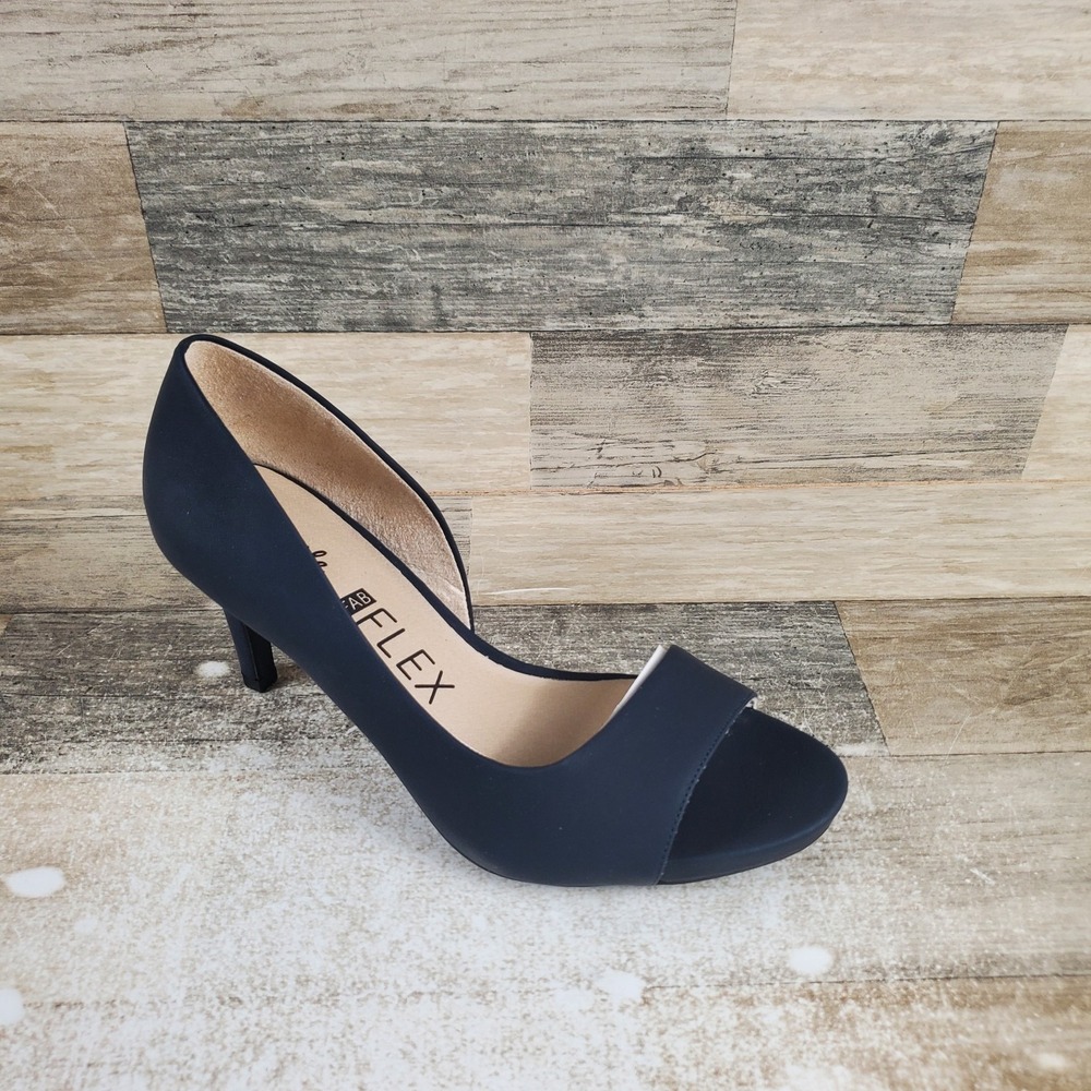 LifeStride Mantra Womens D'Orsay Dress Pumps Sz 7.5 W Navy Faux Leather Peep Toe